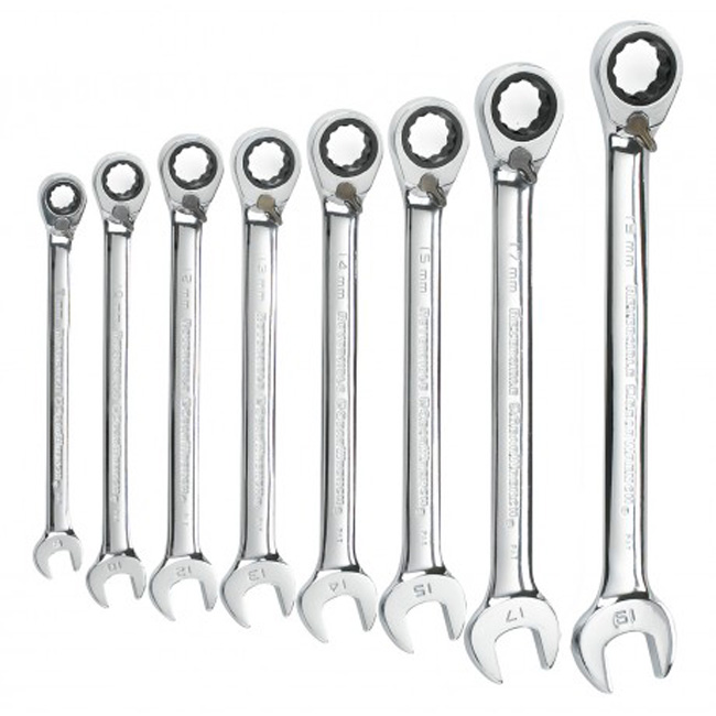 GearWrench 8 Piece 72-Tooth 12 Point Reversible Ratcheting Combination Metric Wrench Set from Columbia Safety