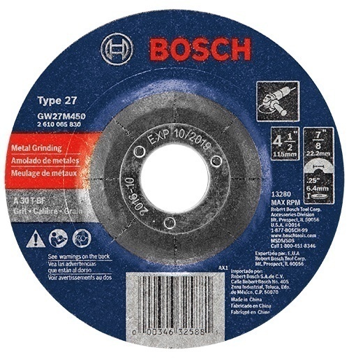 Bosch 4-1/2 x 1/4 x 7/8 Inch Arbor Type 27 30 Grit Grinding Wheel from Columbia Safety