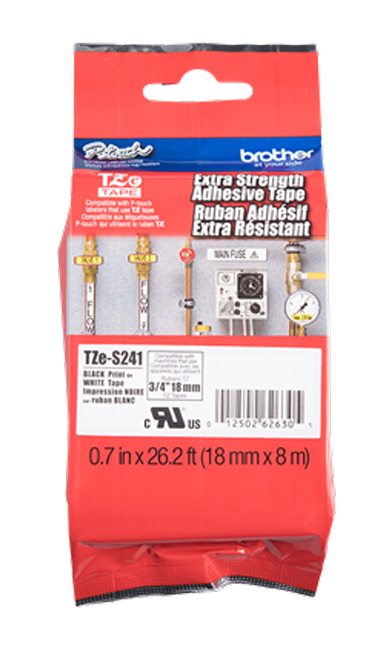 Brother 18mm by 8m Black on White Label Tape with Extra Strength Adhesive from Columbia Safety