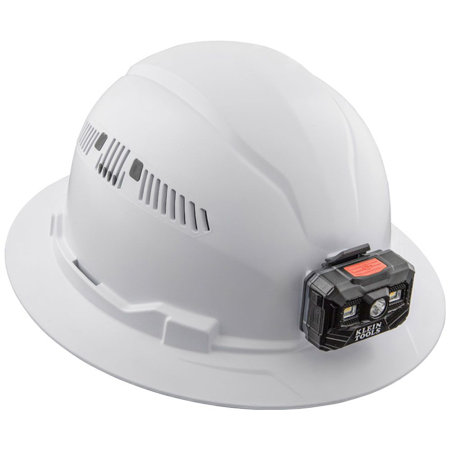 Klein Tools White Full Brim Hard Hat with Rechargeable Headlamp from Columbia Safety