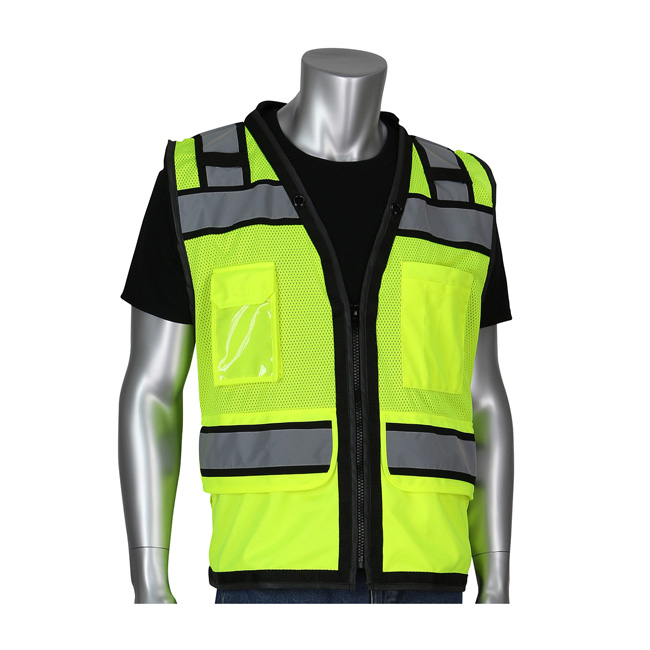 PIP ANSI Type R Class 2 Black Two-Tone Eleven Pocket Tech-Ready Mesh Surveyors Vest from Columbia Safety