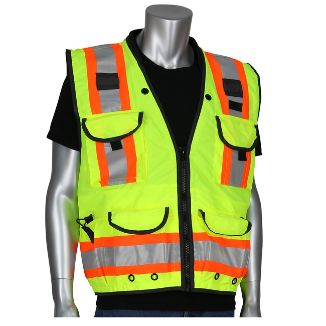 PIP ANSI Type R Class 2 Two-Tone Fifteen Pocket Tech-Ready Ripstop Surveyors Vest with Mesh Back from Columbia Safety