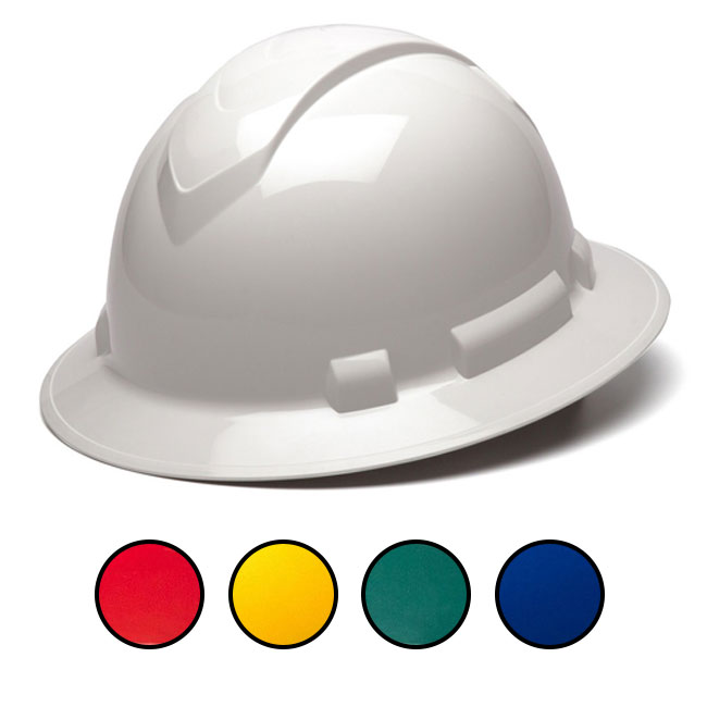 Pyramex Ridgeline Full Brim Hard Hat with 6 Point Ratchet Suspension from Columbia Safety