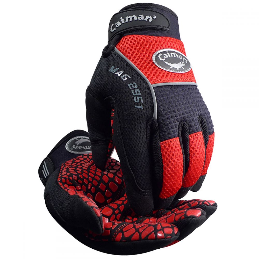 Caiman Synthetic Leather Padded Silicone Grip Palm Mechanics Gloves from Columbia Safety