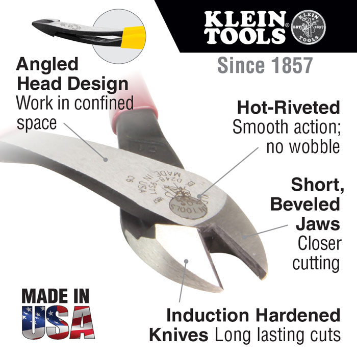 Klein D2000-49 9 Inch Diagonal Cutting Pliers with Angled Head from Columbia Safety