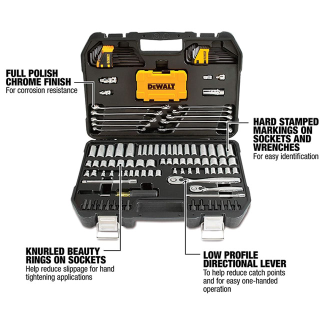 DeWALT 142 Piece 1/4 Inch and 3/8 Inch Drive Mechanics Tool Set from Columbia Safety