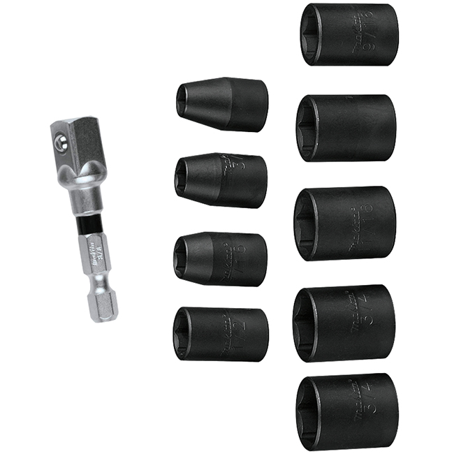 Makita 10 Piece 3/8 Inch Drive SAE Impact Socket Set with Standard Socket Adapter from Columbia Safety