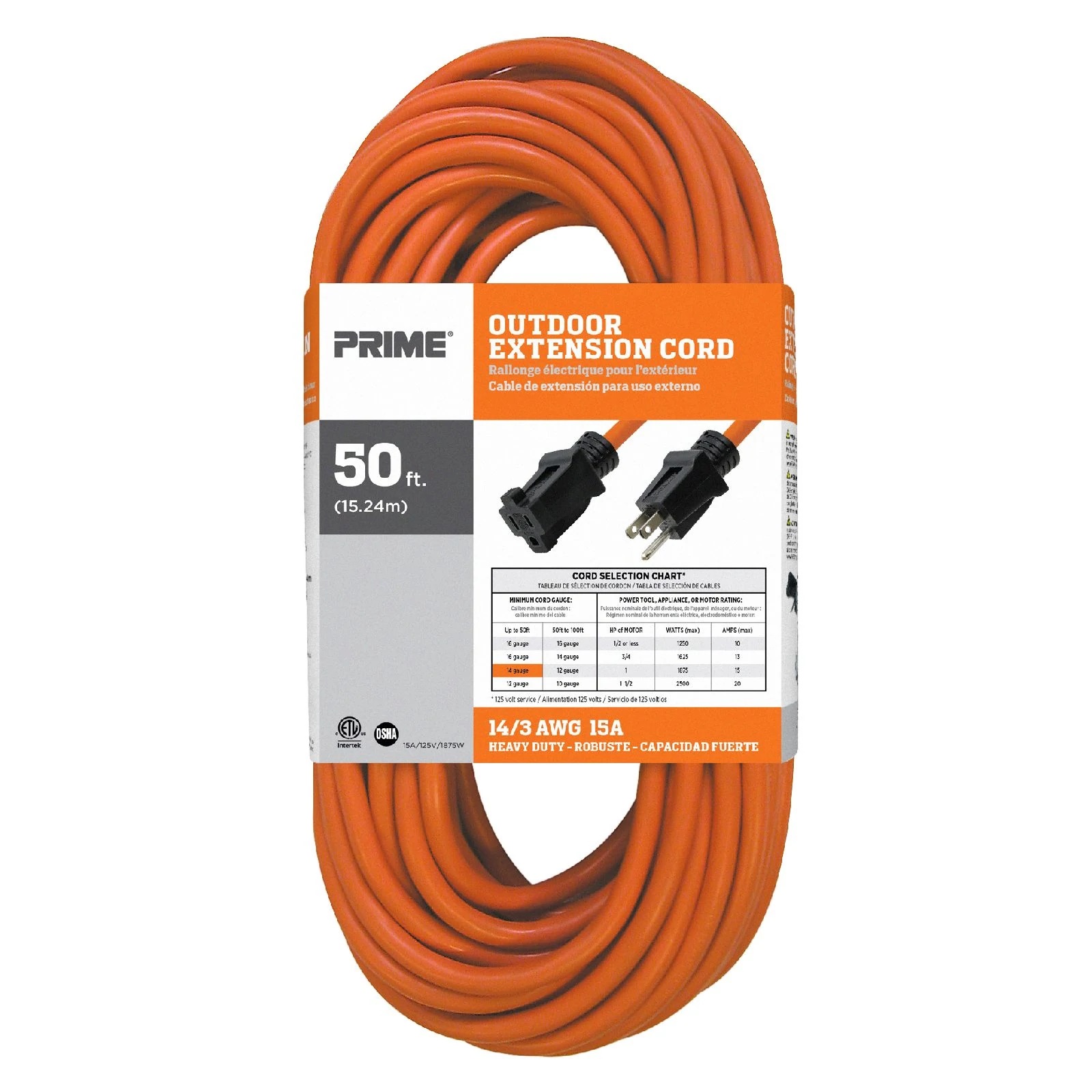 Prime Wire & Cable 50 Foot 14/3 SJTW Outdoor Extension Cord from Columbia Safety