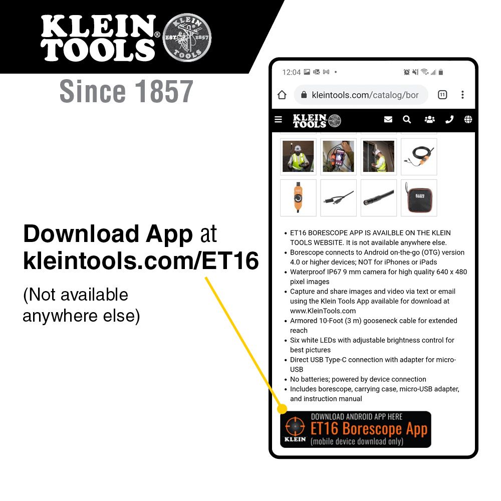 Klein Tools Borescope for Android Devices from Columbia Safety