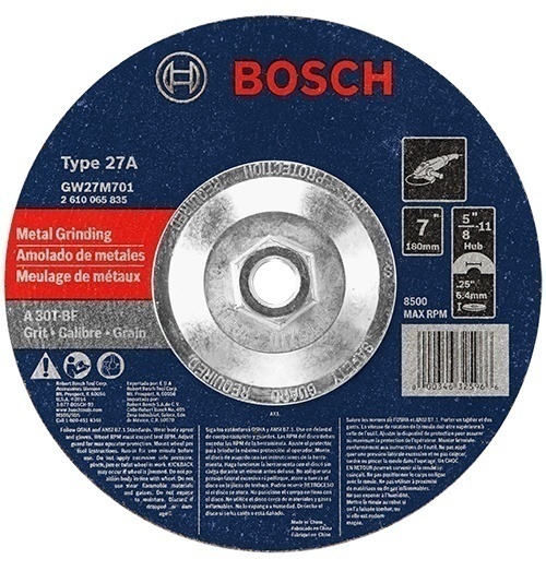 Bosch 7 Inch 30 Grit Arbor Type 27 Abrasive Grinding Wheel from Columbia Safety