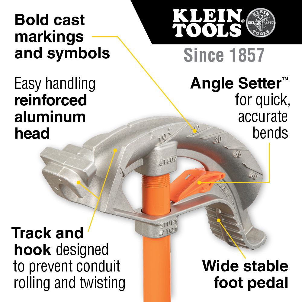 Klein Tools Aluminum Conduit Bender Full Assembly with Angle Setter from Columbia Safety