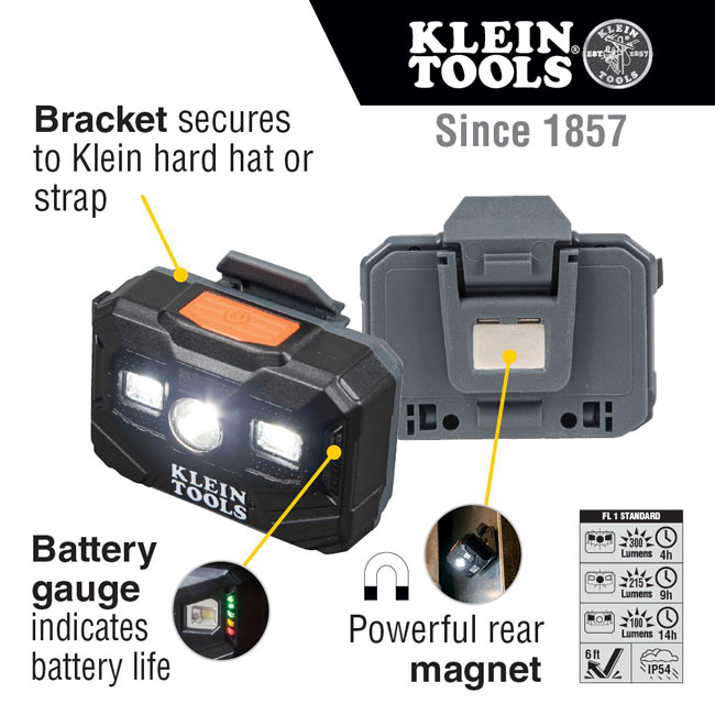 Klein Tools Rechargeable Headlamp and Worklight, 300 Lumens All-Day Runtime from Columbia Safety