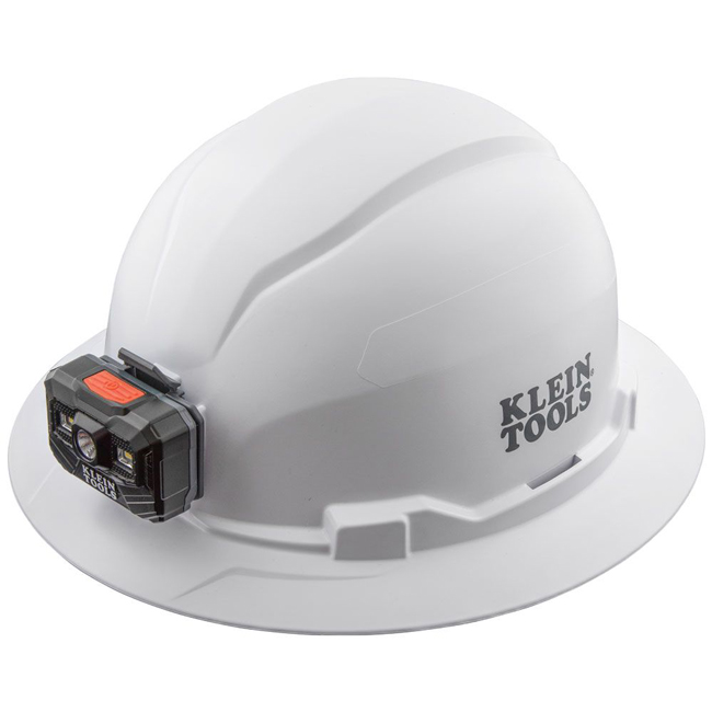 Klein Tools White Full Brim Hard Hat with Rechargeable Headlamp from Columbia Safety