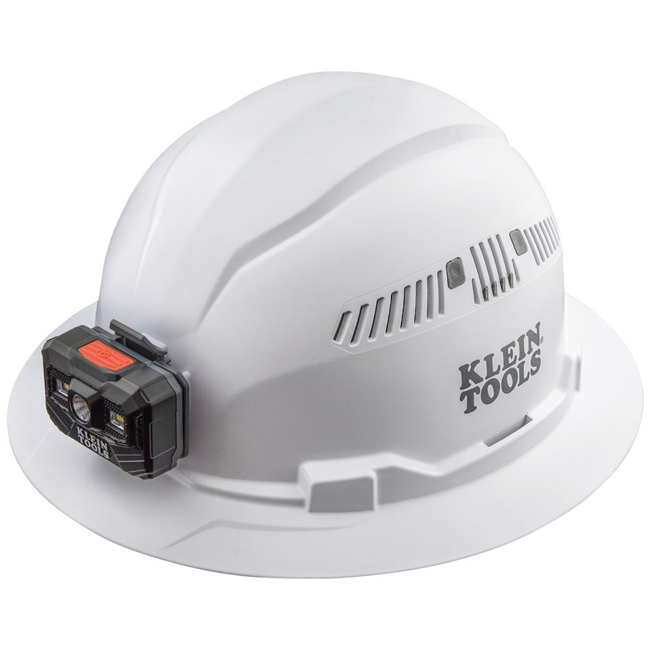 Klein Tools White Full Brim Hard Hat with Rechargeable Headlamp from Columbia Safety
