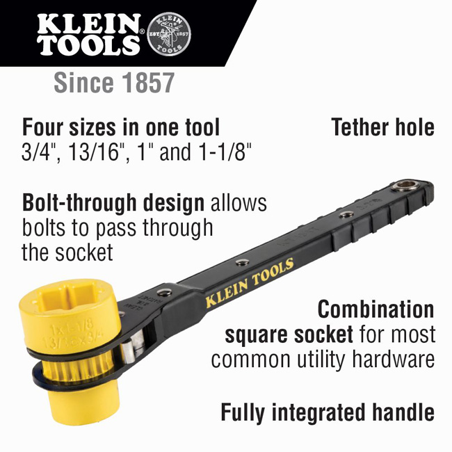 Klein Tools 4-in-1 Lineman's Ratcheting Wrench from Columbia Safety