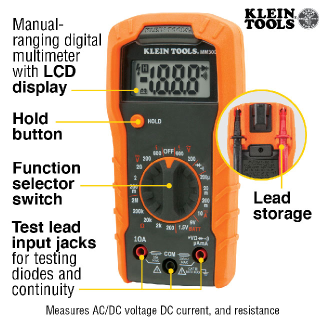 Klein Tools 600V MM300 Manual-Ranging Digital Multimeter from Columbia Safety
