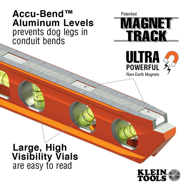 Klein Tools ACCU-BEND 4 Vial Level from Columbia Safety