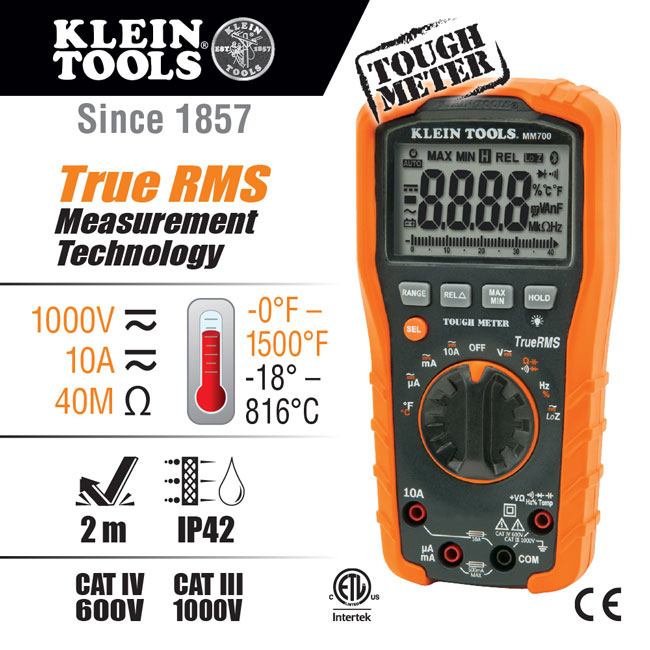 Klein Tools Digital Multimeter TRMS/Low Impedance, 1000V | MM700 from Columbia Safety