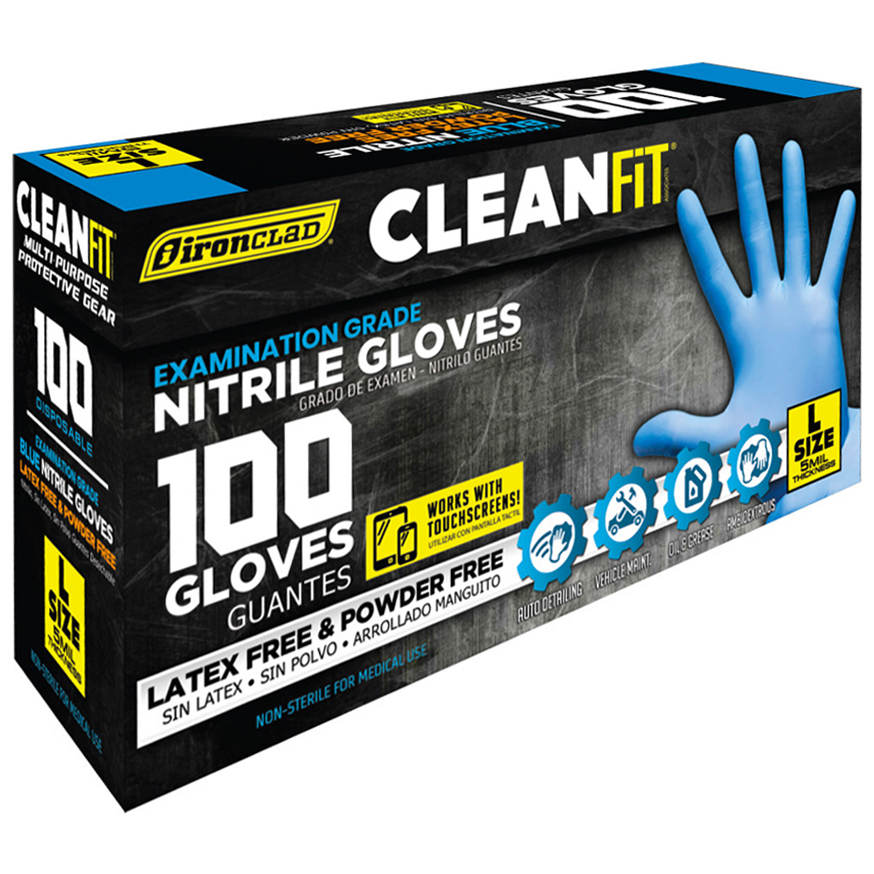 Ironclad CleanFit 5 Mil Blue Disposable Nitrile Gloves (Box of 100) from Columbia Safety