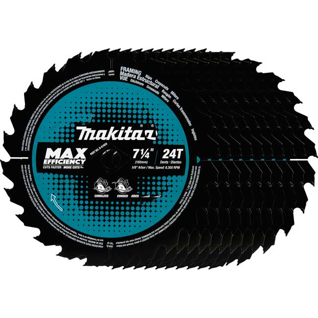 Makita 7-1/4 Inch Carbide-Tipped Max Efficiency Circular Saw Blade (10 Pack) from Columbia Safety