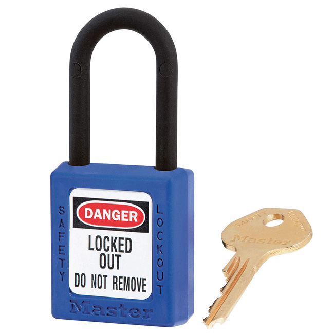 Master Lock 406 1-1/2 Inch (38mm) Blue Dielectric Zenex Thermoplastic Safety Padlock with 1-1/2 Inch (38mm) Nylon Shackle from Columbia Safety