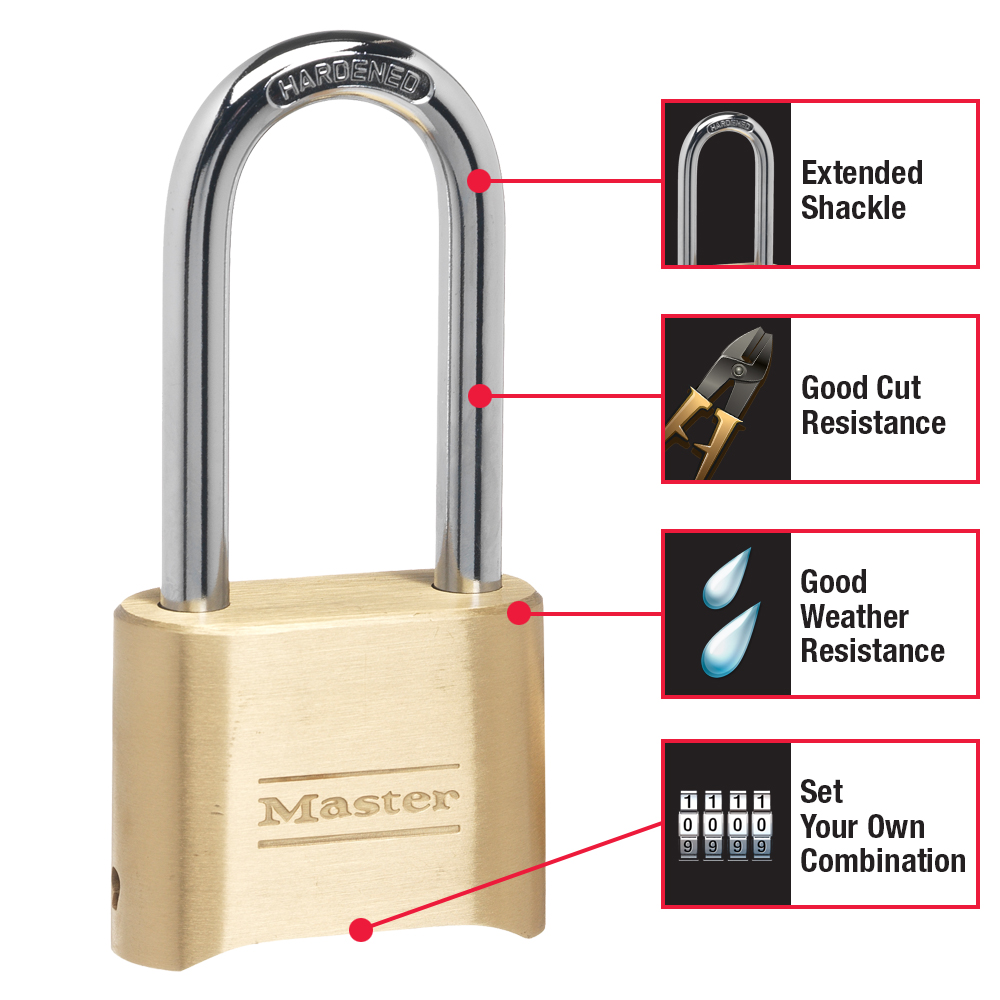 Master Lock 2 Inch (51mm) Brass Resettable Combination Padlock with 2-1/4 Inch (57mm) Shackle from Columbia Safety