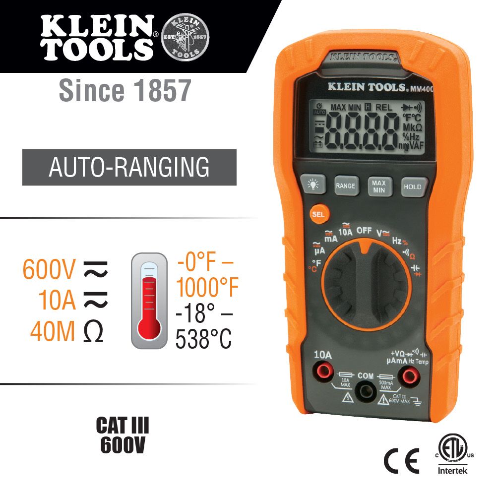 Klein Tools MM400 Auto Ranging Digital Multimeter from Columbia Safety