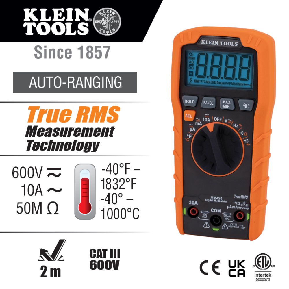 Klein Tools MM420 Digital Multimeter with TRMS Auto-Ranging from Columbia Safety