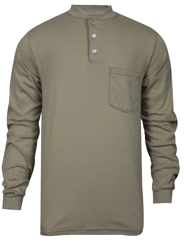 National Safety Apparel FR Classic Cotton Khaki Henley Shirt from Columbia Safety