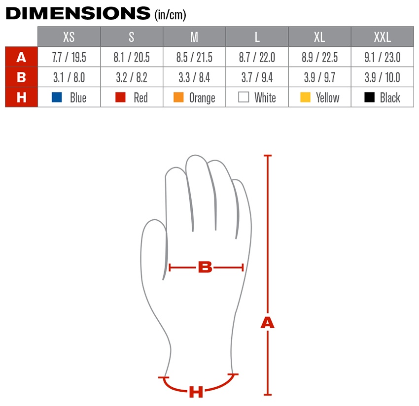 MaxiFlex Elite Nylon Gloves (12 Pair) - Sizing Chart from Columbia Safety