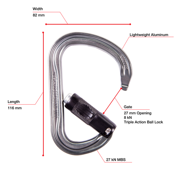 Petzl M36A BL William Ball-Lock Aluminum Carabiner-Gray from Columbia Safety