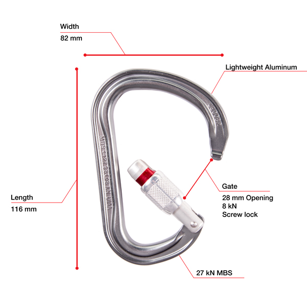 Petzl M36A SL William Screw-Lock Aluminum Carabiner-Gray from Columbia Safety