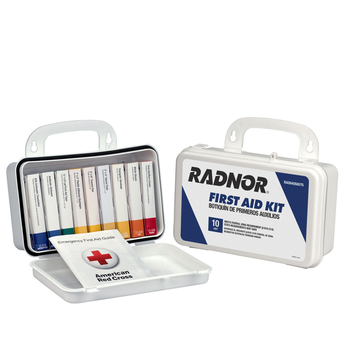 RADNOR White Plastic Portable/Wall Mount 10 Person First Aid Kit from Columbia Safety