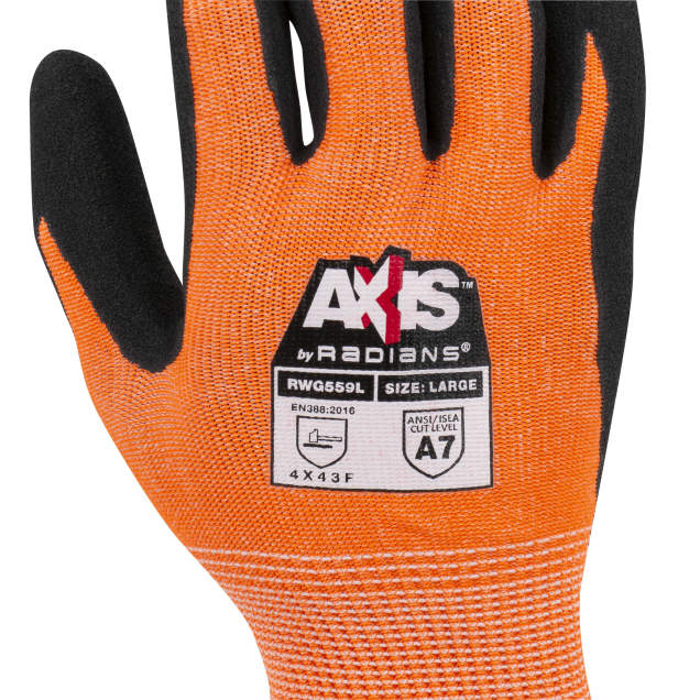 Radians AXIS Cut Protection Level A7 Sandy Nitrile Coated Glove from Columbia Safety
