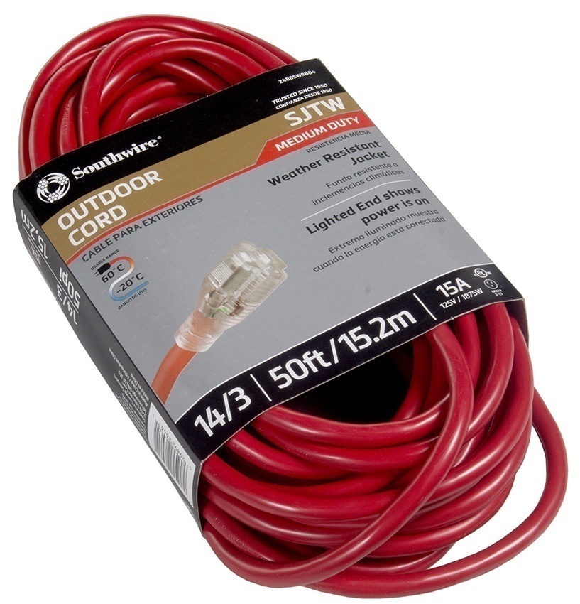 Southwire Outdoor Extension Cord 14/3 SJTW 125V 15A from Columbia Safety