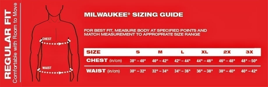 Milwaukee M12 Heated Jacket Kit - Black - Sizing Chart from Columbia Safety