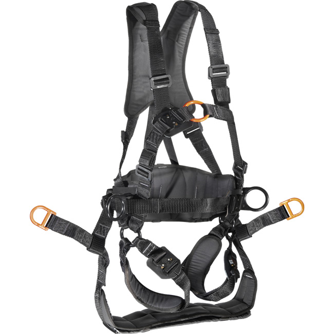 The Skylotec Tower Arc Harness features a dorsal attachment point, sternal attachment point, and pole strap attachment point. from Columbia Safety