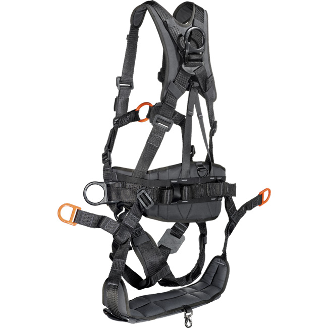 The Skylotec Tower Arc Harness features a dorsal attachment point, sternal attachment point, and pole strap attachment point. from Columbia Safety