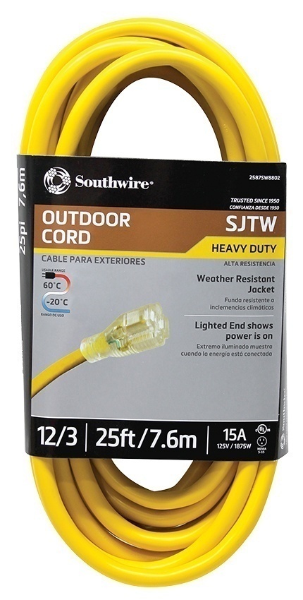 Southwire Outdoor Extension Cord 12/3 SJTW 125V 15A from Columbia Safety