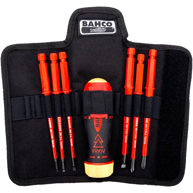 Snap On Bahco 6 Piece Insulated Ratcheting Screwdriver with Slotted and Philips Interchangeable Blade Set from Columbia Safety