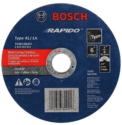 Bosch 6 Inch 60 Grit Rapido Arbor Type 1A Metal Cutting Abrasive Wheel from Columbia Safety