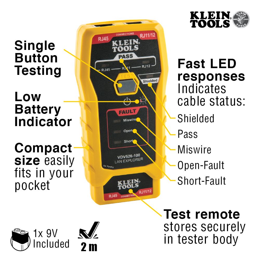 Klein Tools VDV526-100 Network Cable Tester, LAN Explorer Data Cable Tester with Remote from Columbia Safety