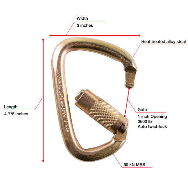 WestFall Pro 7401 4-7/8 X 3 in. Steel Carabiner with 1 in. Gate from Columbia Safety