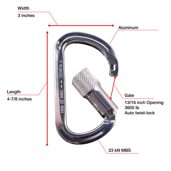 7437 WestFall Pro 4-7/8 x 3in. Aluminum Carabiner 13/16in. Gate from Columbia Safety