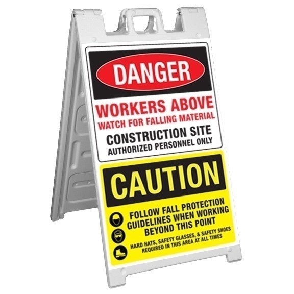 GME Supply  Danger Workers Above/Caution Fold Up Floor Sign from Columbia Safety