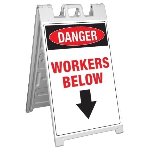 GME Supply Danger Workers Below Fold Up Floor Sign from Columbia Safety