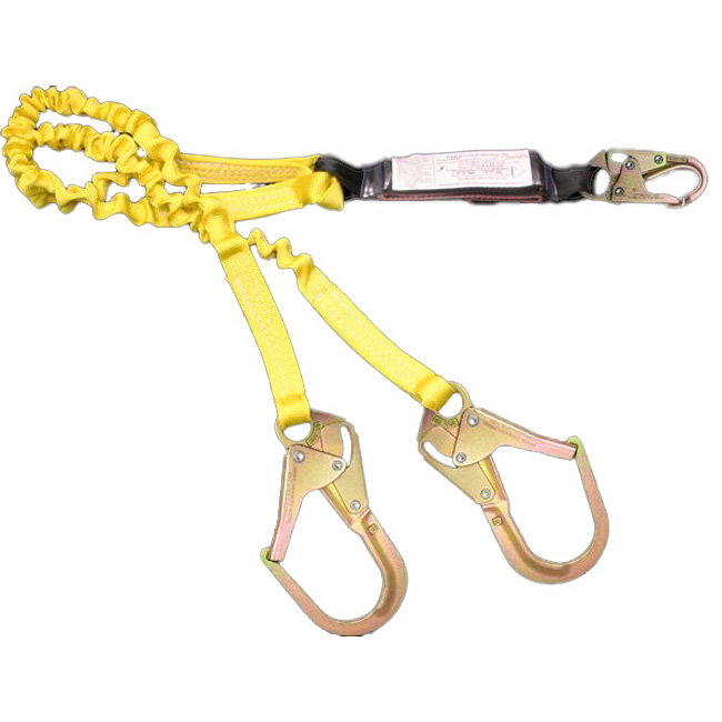 French Creek Duel Leg Six Foot 1-3/16 Inch Web Lanyard with Shock Absorbing Pack with Snap Hook and 2.5 Inch Rebar Hook from Columbia Safety