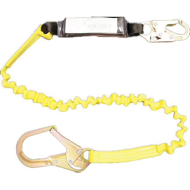 French Creek 1-3/16 Inch Elastic Tubular Webbing Single-Leg Six Foot Shock Pack Absorbing Lanyard with Snap Hooks and 2.5 Inch Rebar from Columbia Safety