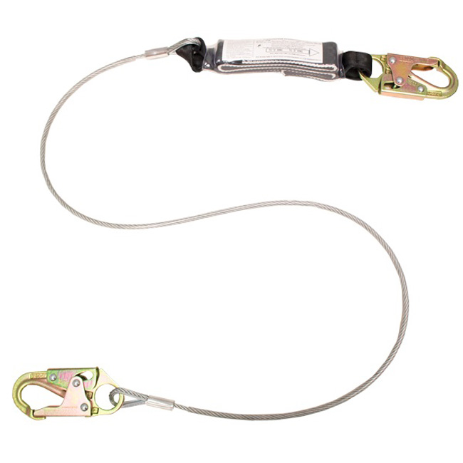 French Creek Wire Rope Six Foot Shock Absorbing Lanyard with Snap Hooks