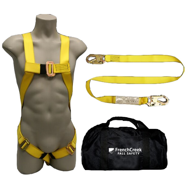 French Creek Full Body 3PT Adjustable Harness with 490A Shock Absorbing Lanyard and Bag from Columbia Safety